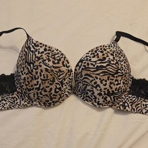 Kathy Ireland Animal Print Bra with Black Lace